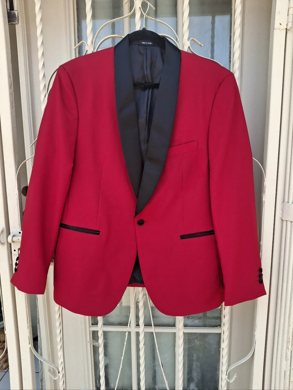 Egara Red and Black Satin Shawl Collar Tuxedo Dinner Jacket  Men Size 42S